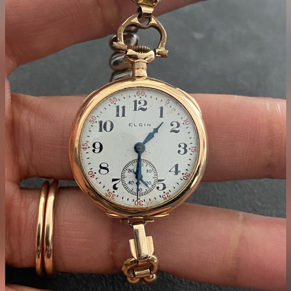 Solid 14k Case/10k Partial Band 110yrOld Elgin Pendant/Pocket/Wristwatch. Runs!!